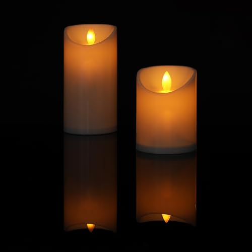 Marrakesch Orient & Mediterran Interior 2er Set LED Kerze aus Echtwachs mit Timer 10cm und 15cm gross | Kerzen mit Flackerndes warmweißes Licht und 3D Flamme von Marrakesch Orient & Mediterran Interior