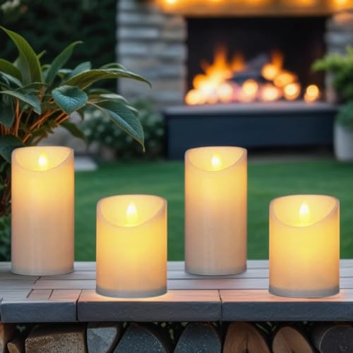 Marrakesch Orient & Mediterran Interior 4er Set LED Kerze aus Echtwachs mit Timer 10cm und 15cm gross| Kerzen mit Flackerndes warmweißes Licht und 3D Flamme von Marrakesch Orient & Mediterran Interior