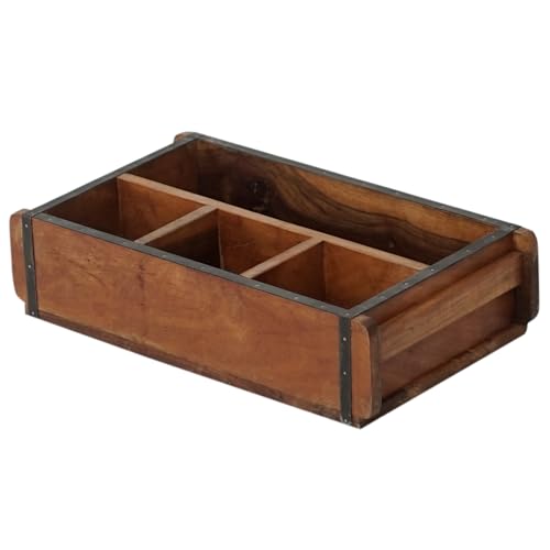 Marrakesch Vintage Deko Aufbewahrungsbox Organizer mit 4 Fächer 42cm | Sortierbox Unikat -2- aus Altholz für Stifte & Schminke auf Schreibtisch & Schminktisch | Antike Ziegelform als Ordnungsboxen von Marrakesch Orient & Mediterran Interior