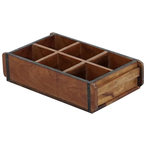 Marrakesch Vintage Deko Aufbewahrungsbox Organizer mit 6 Fächer 42cm | Sortierbox Unikat -3- aus Altholz für Stifte & Schminke auf Schreibtisch & Schminktisch | Antike Ziegelform als Ordnungsboxen von Marrakesch Orient & Mediterran Interior