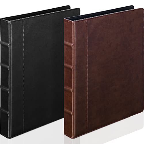 Marspark 2 Stück Vintage Hardcover 3-Ringbuch Professioneller Lederordner Organizer Runde Ringe für 200 Blatt mit 2 Innentaschen (3,8 cm, Braun, Schwarz) von Marspark