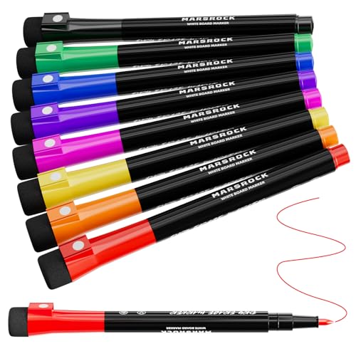 Marsrock Trocken abwischbare Marker, feine Spitze, bunt, geruchsarm, magnetische Whiteboard-Marker mit Radiergummi, 6 Magnete, 10 Reißzwecken und einem Whiteboard-Radierer für Kinder, Schulbedarf, von Marsrock