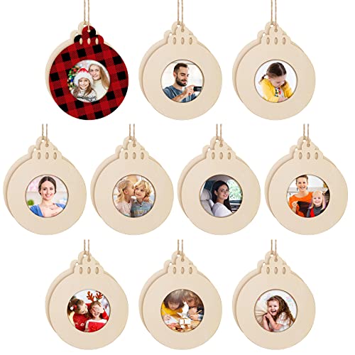 20 Stück Weihnachten Holz Bilderrahmen Ornamente Handwerk Holz Bilderrahmen Ornamente Pack zum Bemalen DIY Weihnachten Ornament mit 10 kreativen Stilen für Basteln Urlaubsgeschenke (Ballstil) von Marsui