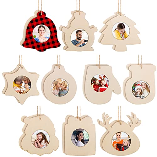 20 Stück Weihnachten Holz Bilderrahmen Ornamente Handwerk Holz Bilderrahmen Ornamente Pack zum Bemalen DIY Weihnachtsschmuck mit 10 kreativen Stilen für Basteln Urlaub Geschenke Home Tree Dekoration von Marsui