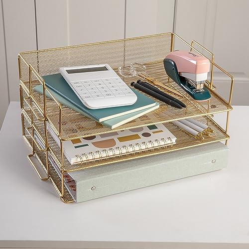 Martha Stewart Ryder Briefablage mit 3 Ebenen, stapelbar, Stahlgitter, Posteingangsablage für Akten, Papiere oder Briefe, Gold von Martha Stewart