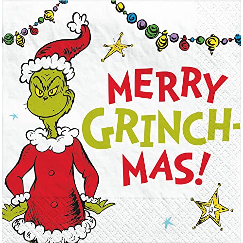 Grinch Cocktail-Servietten für Weihnachten, Party, 32 Stück, 2 Packungen mit 16 ct Cocktail-Servietten, lustige dekorative Tischdekoration, traditionelles Grinch-Design, 12,7 x 12,7 cm von Martha's Goat