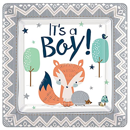 Martha's Goat Dessertteller für Babypartys, It's a Boy Woodland Fox Design, 17,8 cm, quadratisch, 24 Stück von Martha's Goat