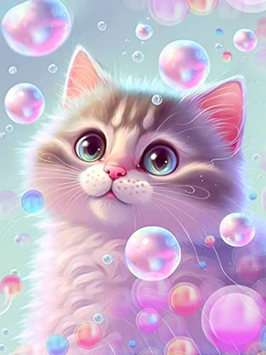 Martin Kench Diamond Painting Bilder Niedlich Katze, DIY 5D Diamant Painting Kit, Strass Kristall Kit Schlafzimmer Wohnzimmer Wanddekoration (30 * 40cm) von Martin Kench