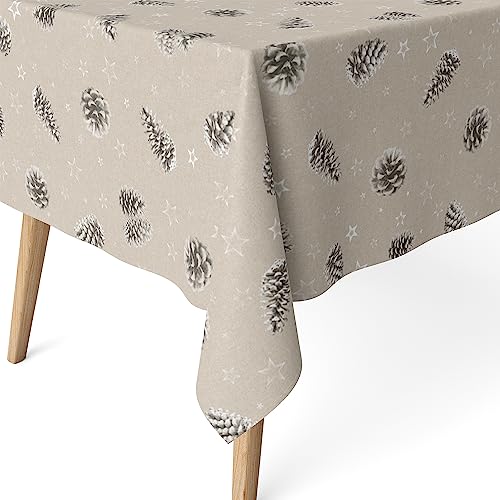 Martina Home Harzbeschichtete Tischdecke Kiefernzapfen, 240 x 140 cm, Grau von Martina Home