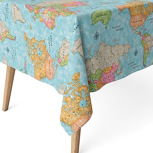 Martina Home Harzbeschichtete Tischdecke Weltkarte, 200 x 140 cm, Blau von Martina Home