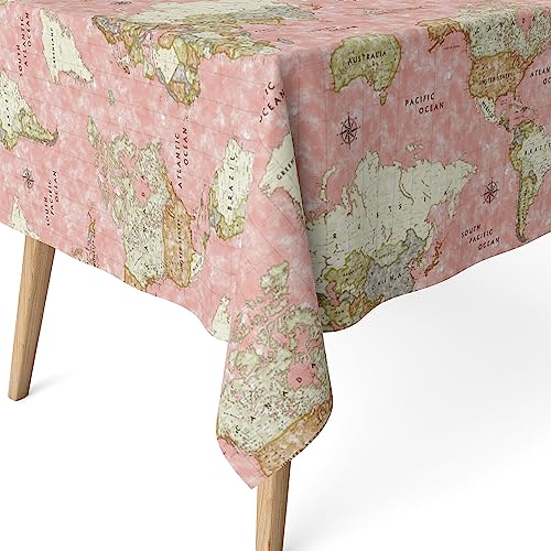 Martina Home Harzbeschichtete Tischdecke Weltkarte, 200 x 140 cm, Pink von Martina Home