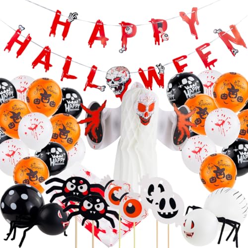 HALLOWEEN DEKORATIVE SET GIRLANDE LUFTBALLONS TISCHDECKE, Halloween Deko Set Halloween Party Dekoration mit Happy Halloween Girlande Halloween Luftballons Halloween Halloween Ballon von Martom