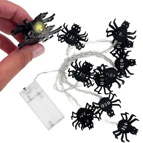 LICHTER SPINNEN 10 LED LICHT GIRLANDE HALLOWEEN DEKORATIONEN GESPENSTISCH, Halloween Spinnen Lichter, Batteriebetriebene Lichterkette, Halloween Deko, Spinnen Dekoration Licht für Halloween Innen von Martom