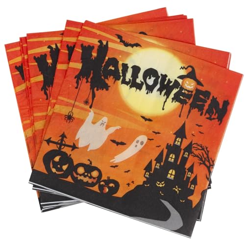 Martom HALLOWEEN SERVIETTEN 10PCS PARTY PAPIER ORANGE GESPENSTER, Halloween Servietten mit Kürbis Schöne Party-Dekoration Tischservietten mit Hexen-Motiv von Martom