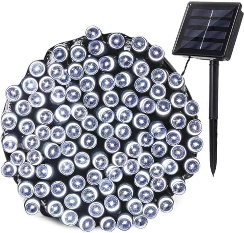 Martom SOLAR Weihnachtsbaumbeleuchtung 500 LED 52m GIRLANDS KALTWEISS 8 FUNKTIONEN Lichterketten für den Außenbereich, Gartenlichter, Terrassenlichter, Halloween und Weihnachten von Martom