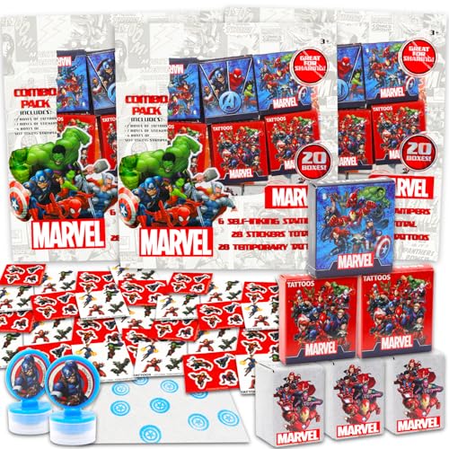 Avengers Partygeschenk-Set, Set mit 60 Avengers-Geschenkboxen mit Aufklebern, Tattoos und Stempeln für Kindergeburtstag, Avengers-Klassenzimmer-Preisboxen von Marvel