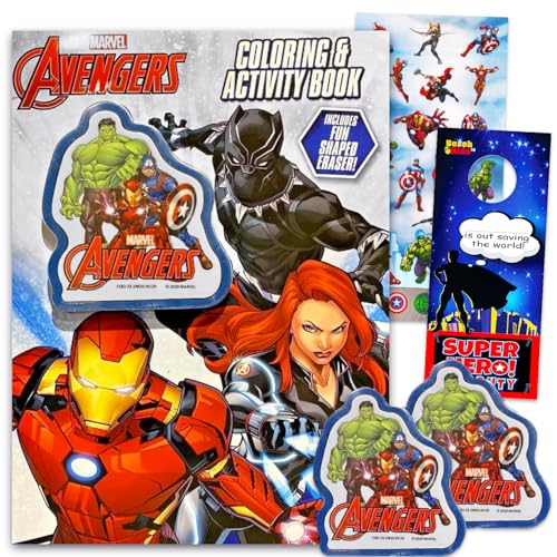 Avengers Schulbedarf-Set – Paket mit 2 Marvel Radiergummis plus Malvorlagen, Aufklebern und mehr, Marvel Back to School Kit für Kinder von Marvel