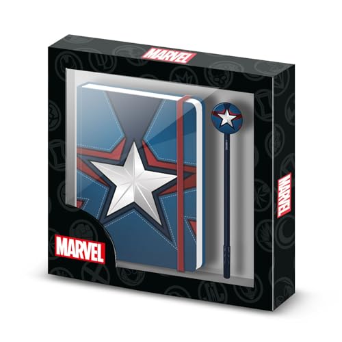 Marvel Captain America Courage-Geschenkbox mit Tagebuch und Fashion Kugelschreiber, Blau von Marvel