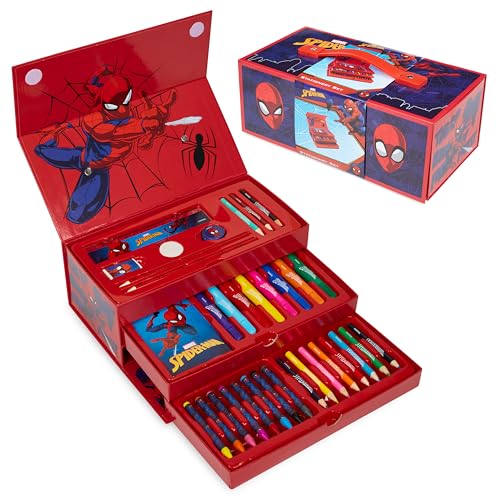 Marvel Spiderman Bastelset Kinder mit Malstiften, Filzstiften, Wachsmalstiften - Geschenke für Jungs von Marvel