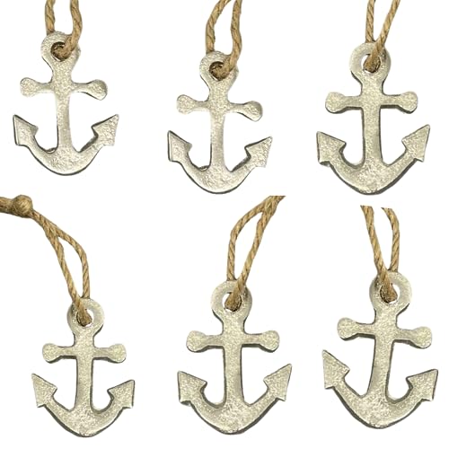 6X Anker Anhänger aus Metall ca. 5,5 x 4cm mit Jute Band für Maritime Dekoration in Antik Silber von Marzoon