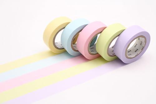 MT Masking Tape Washi-Klebeband, 1,5 cm x 7 m, Pastellfarben, 5 Stück von MT Masking Tape