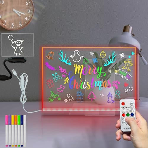 Masshomi A4 Größe DIY RGB 7 Farbwechsel Fernbedienung Nachricht Trockener Radiergummi Acryl Dimmen Timer 7 Farbmarker USB-Kabel Tragbares Leuchten Notiztafel To-Do-Liste Memo-Menü 7,8 * 11 Zoll von Masshomi