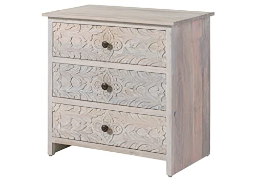 Kashmir Kommode massiv Mango-Holz, Sideboard Massivholz 80cm mit 3 Schubladen, orientalisch Romantisches Design Holzkommode für Schlafzimmer und Wohnzimmer von Massivmoebel24.de