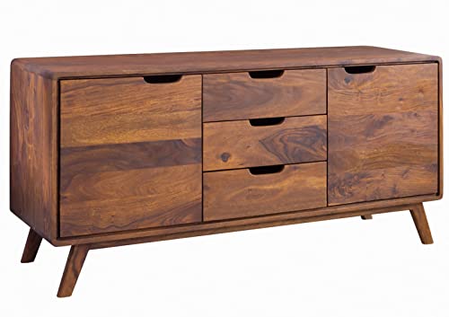 Massivmoebel24.de | MALMÖ 2 - Massive Kommode | walnuss - lackiert | breit | Sheesham-Holz (Palisander) | 134x40x65 | 2 Türen - 3 Schubladen | grifflos | Sideboard von Massivmoebel24.de