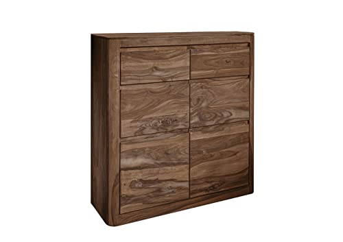 Massivmoebel24.de | Toronto - Massive Kommode | Smoked Cherry - gebeizt | Sheesham-Holz (Palisander) | 100x37x111 | 4 Fächer - 2 Schubladen | grifflos | Sideboard von Massivmoebel24.de