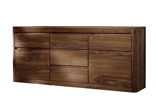 Massivmoebel24.de | Toronto massives Sideboard #102 - Smoked Cherry gebeizt | aus Sheesham-Holz | verschließbare Regaleinheiten | 185x40x80cm | Kommode Tv-Sideboard Wohnzimmer-Schrank von Massivmoebel24.de