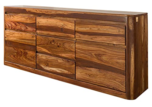 Massivmoebel24.de | Toronto massives Sideboard #202 - Walnuss, gewachst | aus Sheesham-Holz | verschließbare Regaleinheiten | 185x40x80cm | Kommode Tv-Sideboard Wohnzimmer-Schrank von Massivmoebel24.de