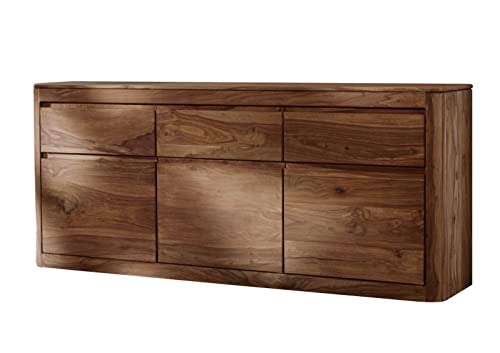 Massivmoebel24.de | Toronto massives Sideboard - Smoked Cherry - gebeizt | Sheesham-Holz | 3 verschließbare Regaleinheiten | 185x40x80 | Kommode Tv-Sideboard Wohnzimmer-Schrank von Massivmoebel24.de