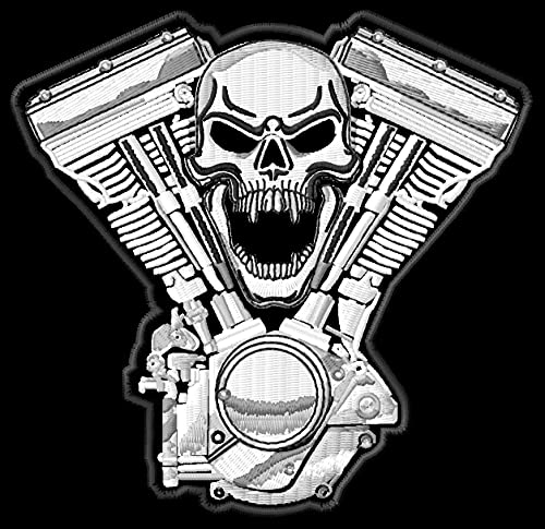 Totenkopf V Twin Motorrad S Patch Chopper Motorrad Motorrad Aufnäher parche Bordado brodé Patch écusson Toppa ricamata von Masterpatch