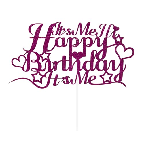 Mastri 1 x "It's Me Hi Happy Birthday It's Me Musik-Sänger"-Thema, personalisierbarer Happy Birthday-Kuchenaufsatz, Geburtstagsparty-Kuchenaufsatz, doppelseitige Glitzer-Karte (Rosarot) von Mastri