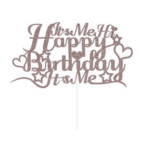 Mastri 1 x "It's Me Hi Happy Birthday It's Me Musik-Sänger"-Thema, personalisierbarer Happy Birthday-Kuchenaufsatz, Geburtstagsparty-Kuchenaufsatz, doppelseitige Glitzer-Karte (Roségold) von Mastri