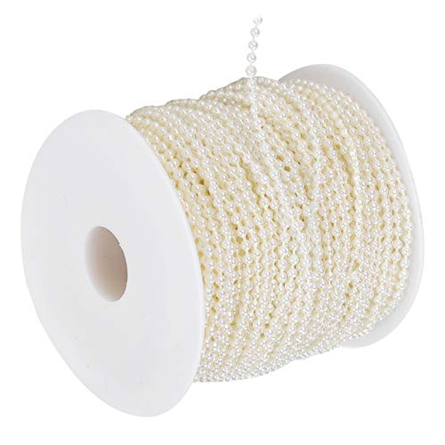 Künstliche Perlengirlande Kunststoffperlenkette Runde Dekoration DIY Kleidung Zubehör Handwerk 3 mm Rolle 50 Meter (Beige) von Masyrt