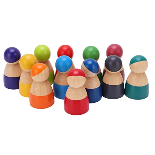 Masyrt 12 Stücke Hölzerne Peg People -Figuren Set, Farbenfrohe Peg -Puppenspielzeug für, Kleinkinder, Familien von Masyrt