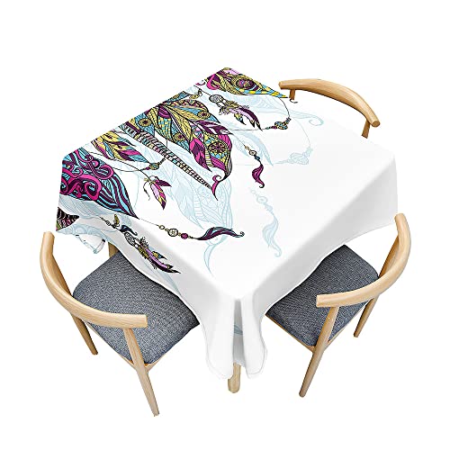 Mateju 3D-Feder Tischdecke, Platz Tischtuch Indoor Tischdecke Waschbares Polyester Tischdecken Tisch Schutz für Thema Abendessen (100x100cm,Boho) von Mateju