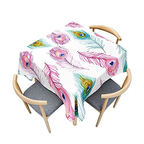 Mateju 3D-Feder Tischdecke, Platz Tischtuch Indoor Tischdecke Waschbares Polyester Tischdecken Tisch Schutz für Thema Abendessen (120x120cm,Rosa Grün) von Mateju