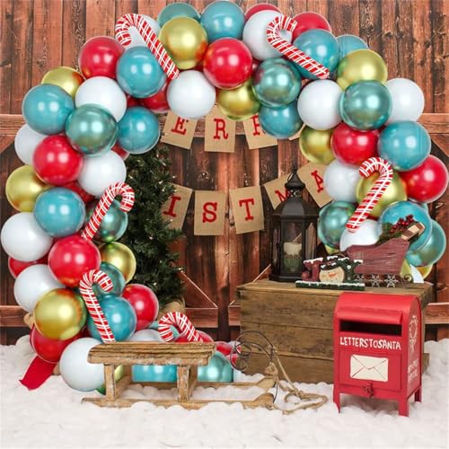 Mateju Frohe Weihnachten Luftballons Girlande Set, 143 Stück Luftballon Girlande Bogen Set Luftballon Party Set Ballonbogen Kit Set Baby Party Dekoration Luftballons (Zuckerstangen) von Mateju