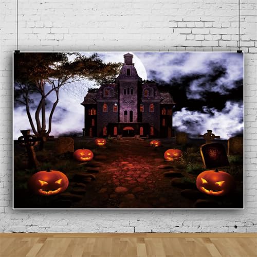 Mateju Halloween Party Dekoration Fotoleinwand Hintergrund, Vinyl Geburtstag Fotohintergrund Tuch, Gruselig Poster Foto Stand Hintergrund Geburtstagsdeko für Erwachsene Kind (gruselig w,300x200 cm) von Mateju