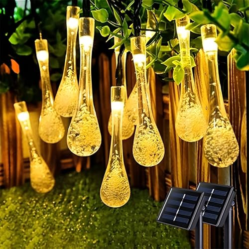 Mateju LED Lichterkette Außen Solar, Solar Lichterkette Aussen mit Fernbedienung 8 Modi Outdoor Solarlichterkette für Innen, Garten, Terrasse, Balkon, Hochzeit, Wassertropfen (Warm,12M/100LED) von Mateju