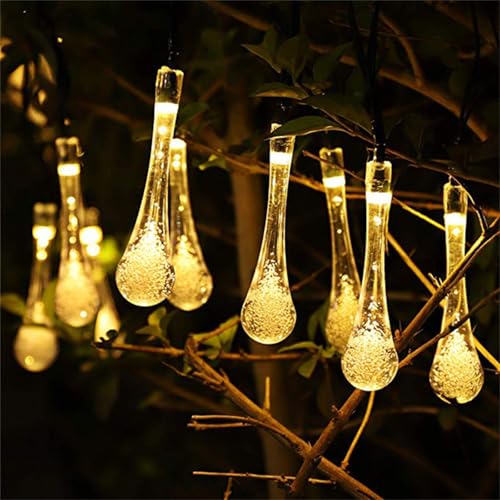 Mateju LED Lichterkette Außen Solar, Solar Lichterkette Aussen mit Fernbedienung 8 Modi Solarlichterkette Outdoor für Innen, Garten, Terrasse, Balkon, Hochzeit (Drops-Warm,12m/100led) von Mateju