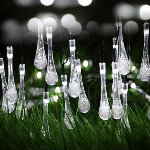 Mateju LED Lichterkette Außen Solar, Solar Lichterkette Aussen mit Fernbedienung 8 Modi Solarlichterkette Outdoor für Innen, Garten, Terrasse, Balkon, Hochzeit (Drops-Weiß,12m/100led) von Mateju