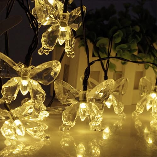 Mateju LED Lichterkette Außen Solar, Solar Lichterkette Aussen mit Fernbedienung 8 Modi Solarlichterkette Outdoor für Innen, Garten, Terrasse, Balkon, Hochzeit (Schmetterling Warmweiß,12m/100led) von Mateju