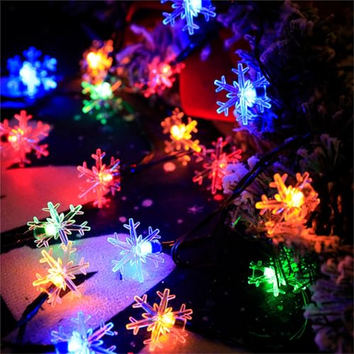 Mateju LED Lichterkette Außen Solar, Solar Lichterkette Aussen mit Fernbedienung 8 Modi Solarlichterkette Outdoor für Innen, Garten, Terrasse, Balkon, Hochzeit (Schneeflocke Multicolour,12m/100led) von Mateju