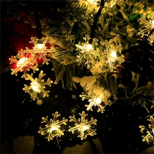 Mateju LED Lichterkette Außen Solar, Solar Lichterkette Aussen mit Fernbedienung 8 Modi Solarlichterkette Outdoor für Innen, Garten, Terrasse, Balkon, Hochzeit (Schneeflocke Warmweiß,12m/100led) von Mateju