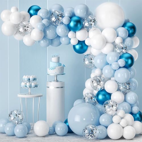 Mateju Luftballons Girlande Set, Blau Weiß 136 Stück Luftballon Girlande Bogen Set Luftballon Party Set Ballonbogen Kit Set Baby Party Dekoration Luftballons für Hochzeit Geburtstag Baby Shower (Blau) von Mateju