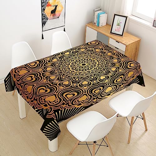 Mateju Mandala Tischdecke Abwaschbar Gartentischdecke, Outdoor Indoor Tischdecke Eckig Tischdecken Tischtuch Tisch Schutz für Geburtstag Hochzeit Festival (140x240cm,Gold) von Mateju