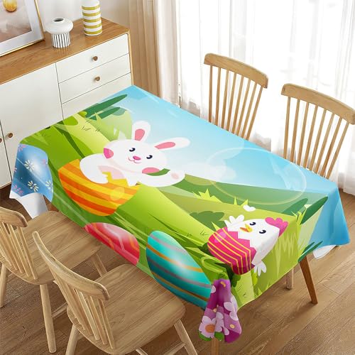 Mateju Rechteckig Tischdecke, 3D Ostern Druck Gartentischdecke Indoor Tischdecke Eckig Tischdecken Tischtuch Tisch Schutz für Festival Geburtstag Hochzeit (150x300cm,Chick Bunny) von Mateju